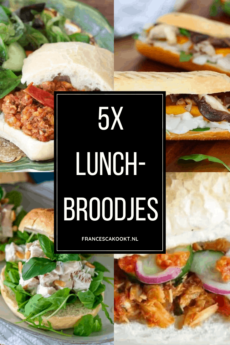 5x de lekkerste broodjes voor lunch zoals oa met kipsalade, bakkeljauw, Broodje geitenkaas met paprika, shiitake en rucola, Broodje Oosterse kip met taugé en wortel, Broodje sardines met salade