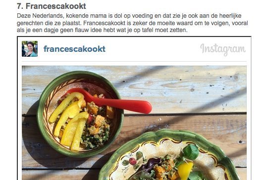 Francesca Kookt in de pers De Telegraaf top 10 Instagram accounts 2014