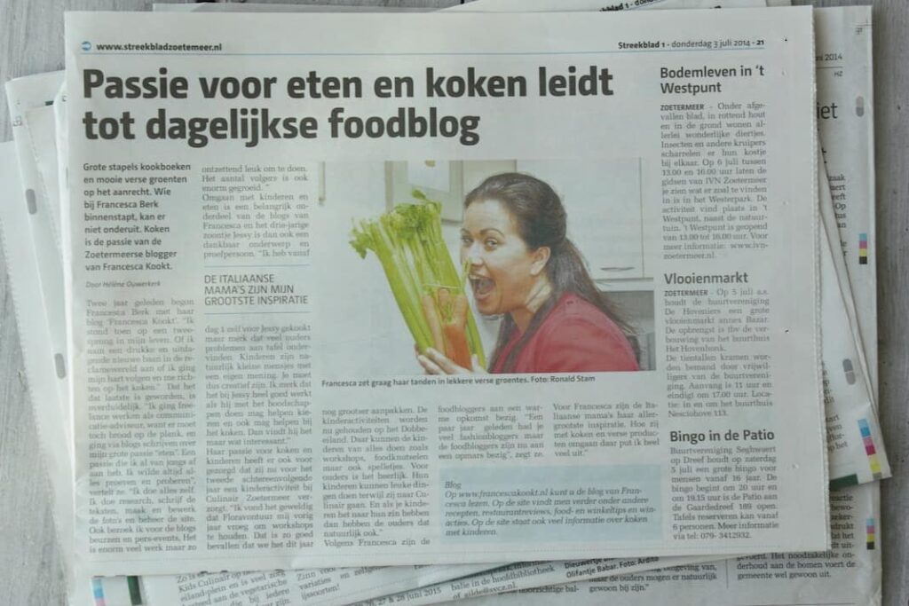 Francesca Kookt in de pers streekblad zoetermeer juli 2014