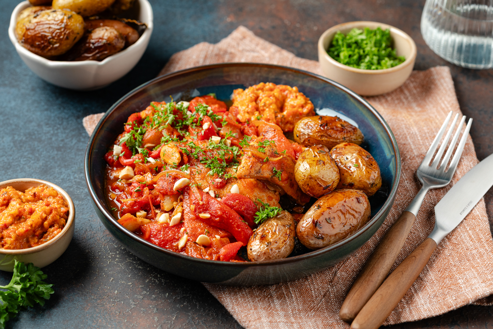 Spaanse kipstoof met Frito blokjes, paprika en amandel