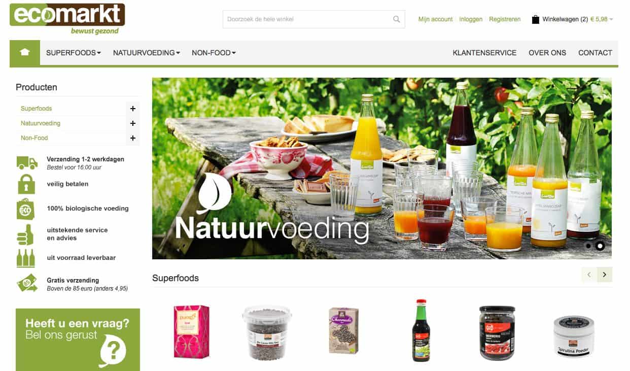 Ecomarkt biologische webwinkel homepage